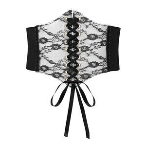 3733 Women Lace-up Corset Waist Belt Transparent Pvc Lace Crochet Petal